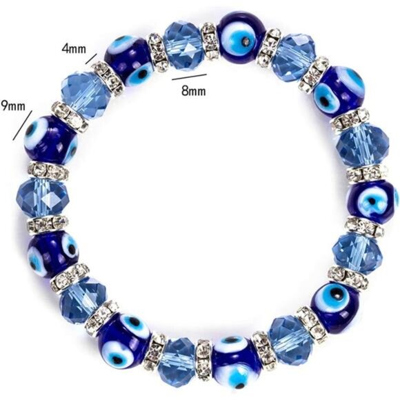 Evil Eye Bead Bracelet - Black Crystal Glass Beads with Gold Accents - Picture 4 of 7